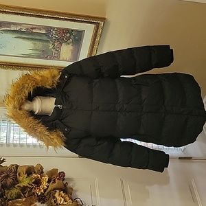 WenVen black puffer coat jacket faux fur removable hood waterproof Medium New…